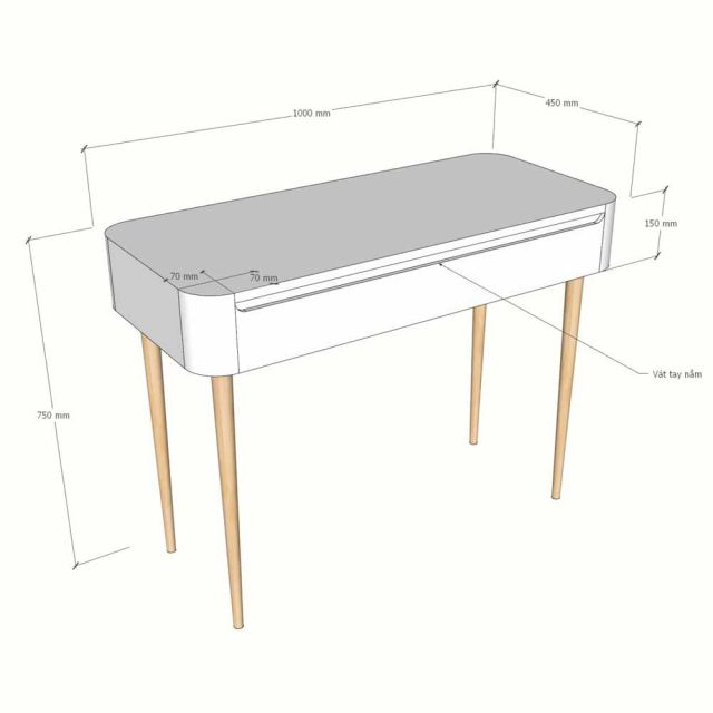 Bàn trang điểm 100x45x75cm gỗ cao su BTD68088