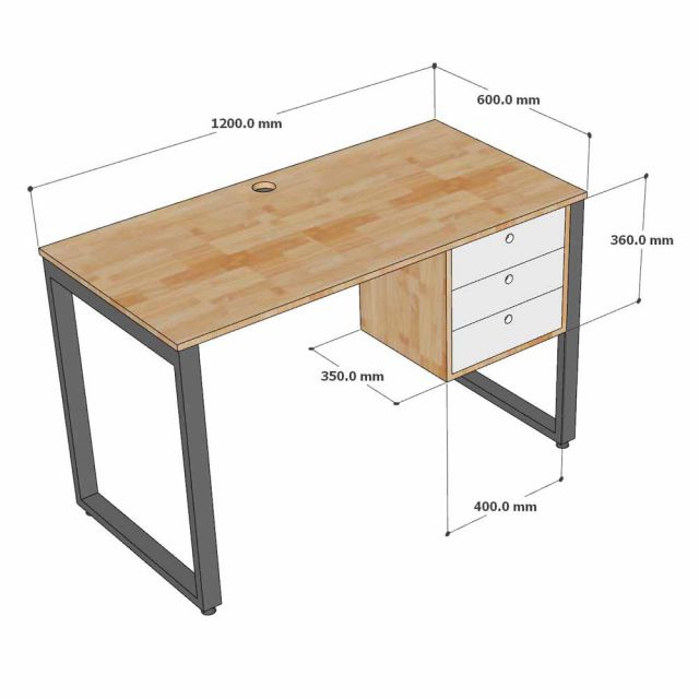 Bàn làm việc treo tủ 120x60cm gỗ cao su hệ Rectang HBRT149