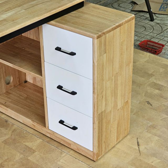 Bàn làm việc gác tủ 120x60cm gỗ cao su hệ Rectang HBRT148