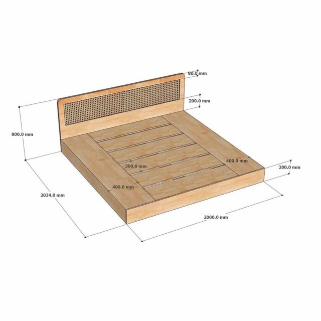 Giường ngủ 200x203cm gỗ cao su GN68081