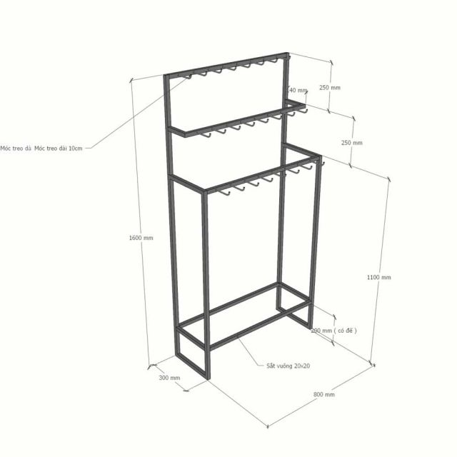 Kệ trưng bày treo thắt lưng 80x30x160cm sơn tĩnh điện KTB68283