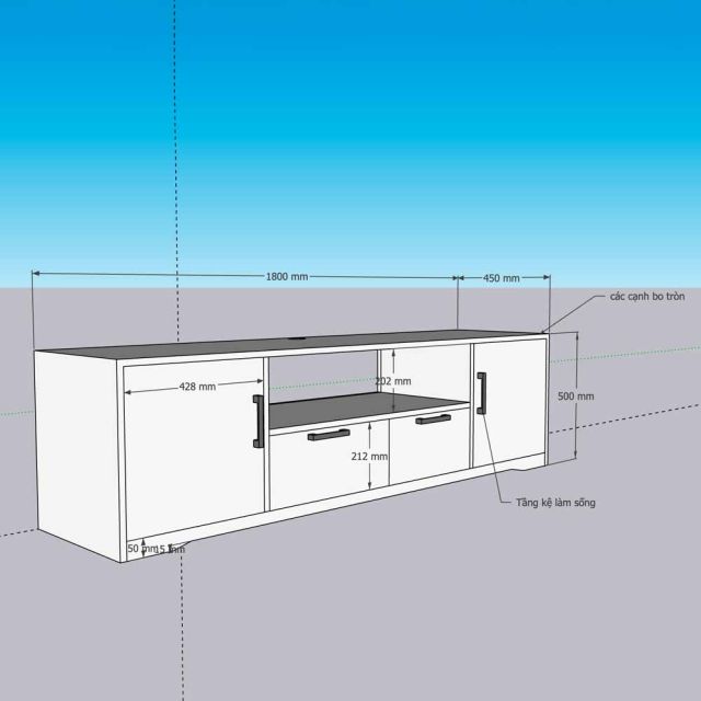Kệ tivi BONN 180x45x50cm gỗ cao su KTV68143