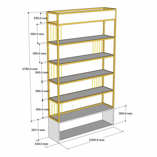Kệ trưng bày 120x32x215cm gỗ cao su khung sắt sơn tĩnh điện KTB68284