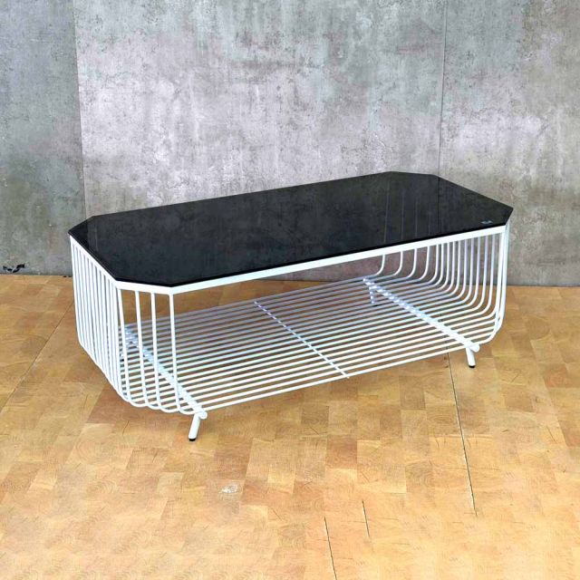 Bàn sofa chữ nhật 120x60x45(cm) mặt kính khung sắt tròn TT68195