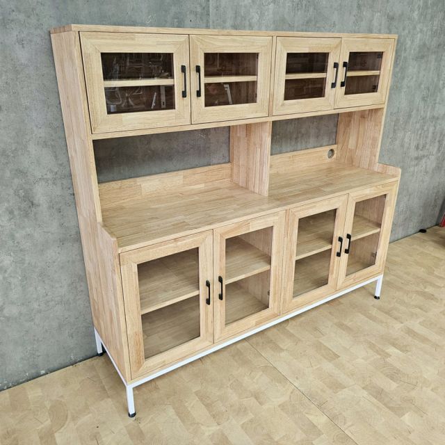 Tủ kệ nhà bếp đôi 160x45x140cm gỗ cao su KB68083