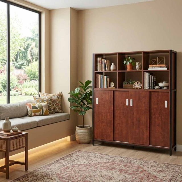 Tủ kệ trang trí 180x40x170cm gỗ cao su khung sắt sơn tĩnh điện KTT68093