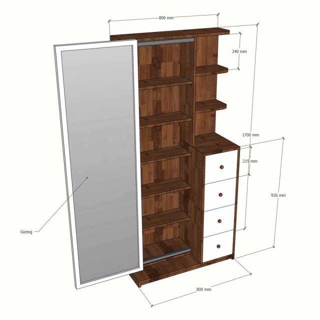 Tủ kệ lưu trữ đồ trang điểm 80x35x170cm gỗ cao su GNG016