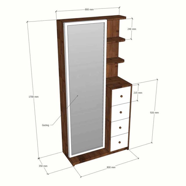 Tủ kệ lưu trữ đồ trang điểm 80x35x170cm gỗ cao su GNG016