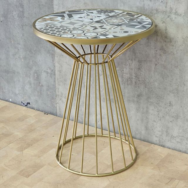 Bàn cafe 60x75cm mặt bàn gạch men chân sắt cổ lọ nhỏ CFD68294