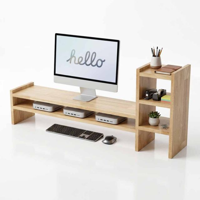 Kệ màn hình máy tính 100x20x43cm gỗ cao su MS68022