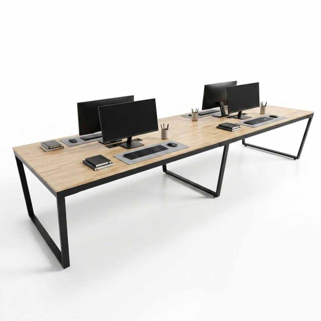 Bàn họp có hộp điện 360x120cm gỗ cao su hệ Trapez HBTC055