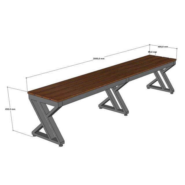 Ghế băng dài 200x40x45cm gỗ cao su chân sắt GBD087