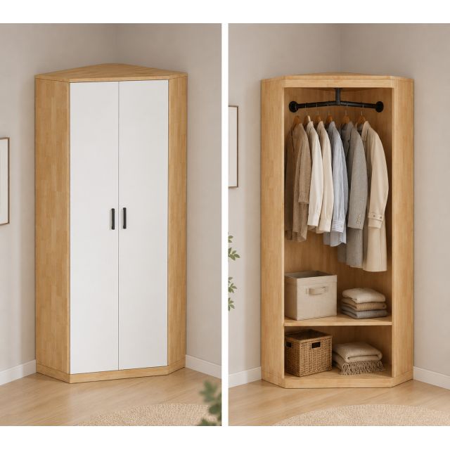 Tủ quần áo góc tường 70x70x160cm gỗ cao su TQA68107
