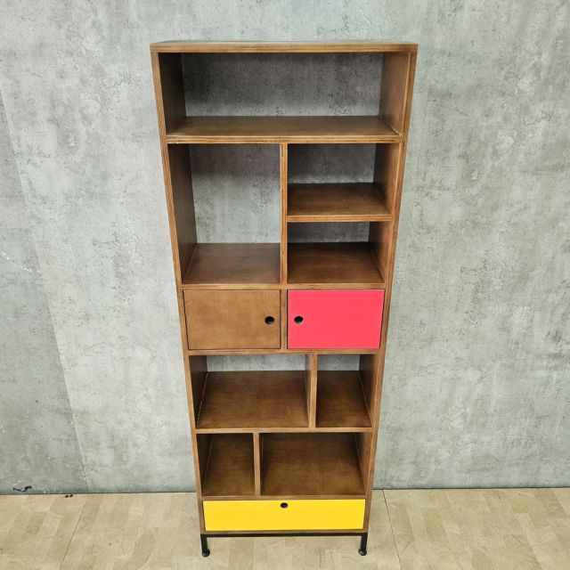 Kệ tủ trang trí 60x30x170cm gỗ Plywood Venner Brich chân sắt KTT68098