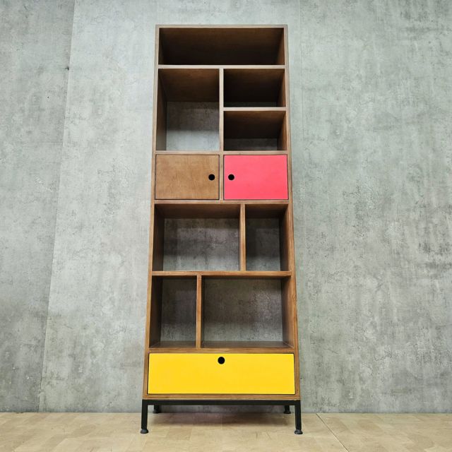 Kệ tủ trang trí 60x30x170cm gỗ Plywood Venner Brich chân sắt KTT68098