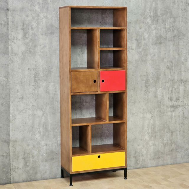 Kệ tủ trang trí 60x30x170cm gỗ Plywood Venner Brich chân sắt KTT68098