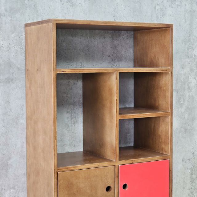 Kệ tủ trang trí 60x30x170cm gỗ Plywood Venner Brich chân sắt KTT68098