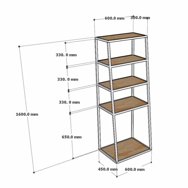 Kệ trang trí 5 tầng 60x45x160cm gỗ cao su khung sắt sơn tĩnh điện KS68381