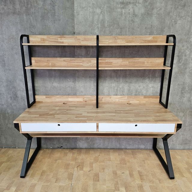 Bàn học kết hợp kệ sách 180x65x160cm gỗ cao su chân sắt sơn tĩnh điện FD68095
