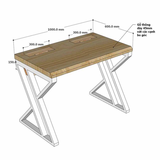 Bàn làm việc có hộp điện 100x60cm gỗ thông hệ XConcept HBXC074