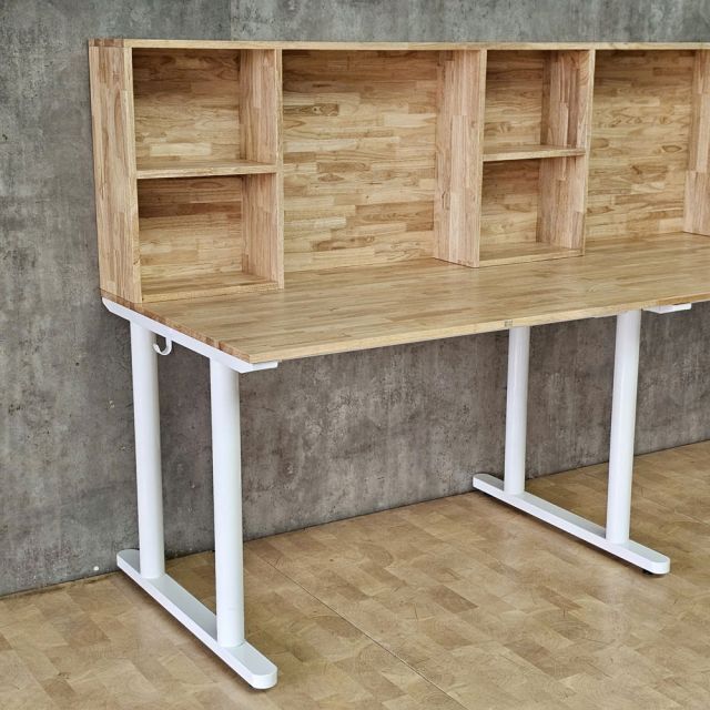 Bàn làm việc liền kệ sách 240x80cm gỗ cao su hệ TIO HBTO057