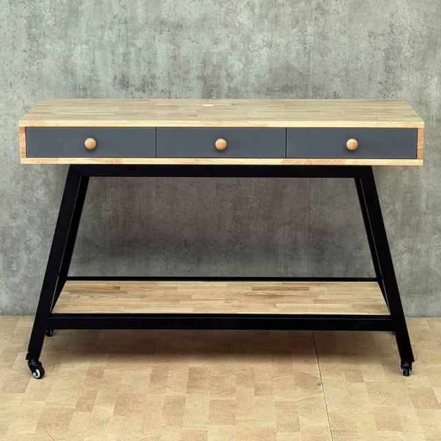Bàn console di động có ngăn kéo 120x40x80cm gỗ cao su chân sắt CST118