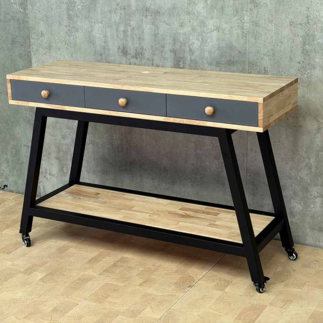 Bàn console di động có ngăn kéo 120x40x80cm gỗ cao su chân sắt CST118
