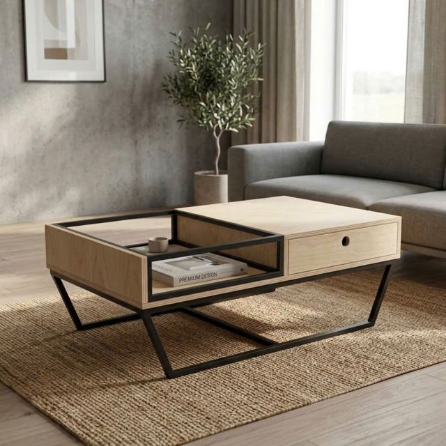 Bàn Sofa 110x60cm Plywood Venner Brich kết hợp khung sắt sơn tĩnh điện TT68380