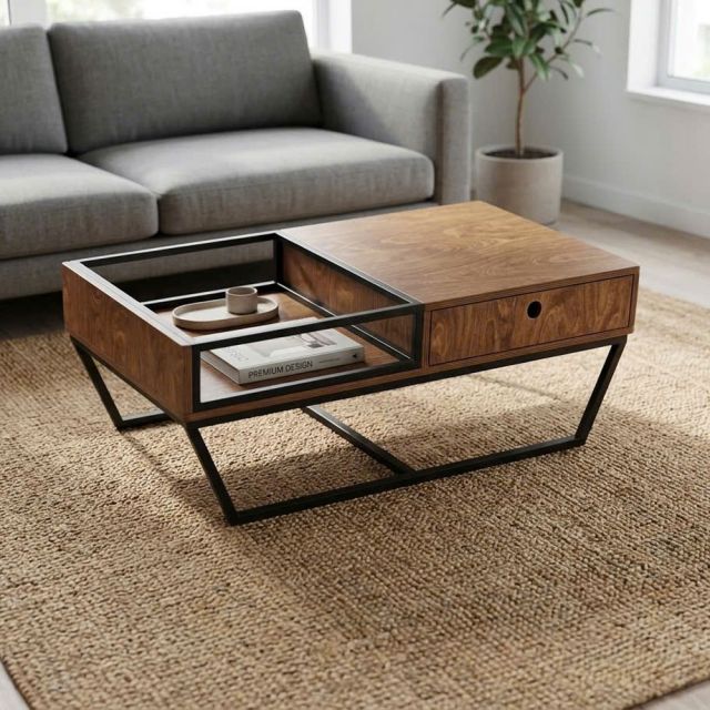 Bàn Sofa 110x60cm Plywood Venner Brich kết hợp khung sắt sơn tĩnh điện TT68380
