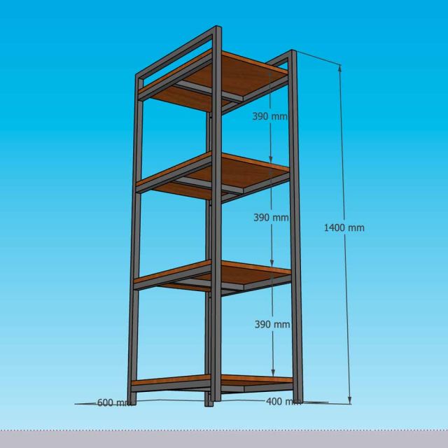 Kệ trang trí 4 tầng 40x60x140cm gỗ cao su khung sắt sơn tĩnh điện KTT68097