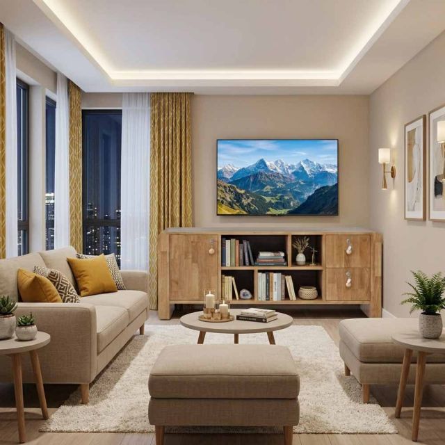 Kệ tivi phòng khách 140x40x55cm gỗ cao su KTV68144