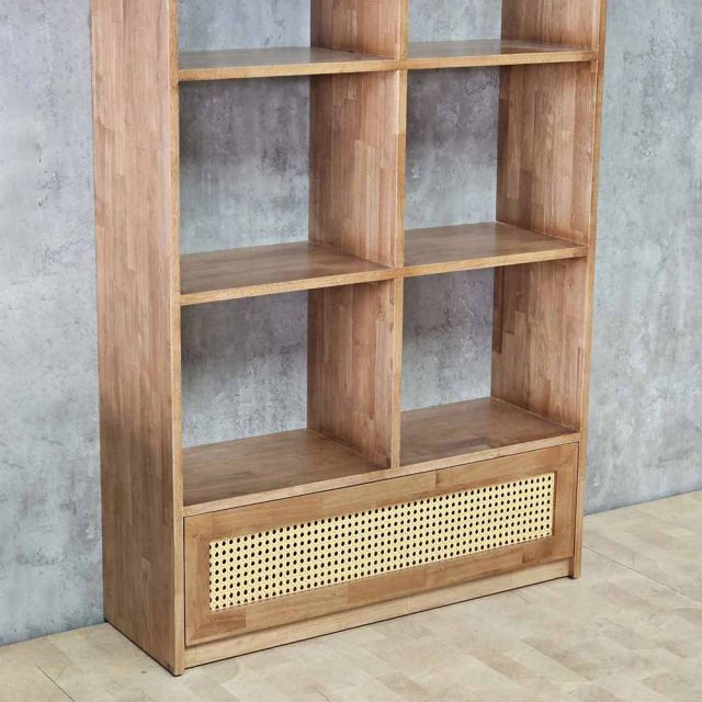 Kệ sách 91x40x180cm gỗ cao su cửa lưới mây KS68378