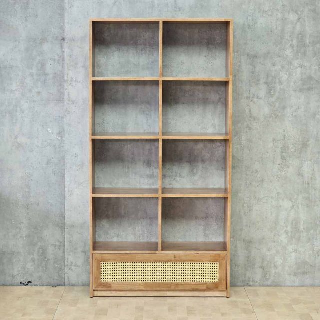 Kệ sách 91x40x180cm gỗ cao su cửa lưới mây KS68378