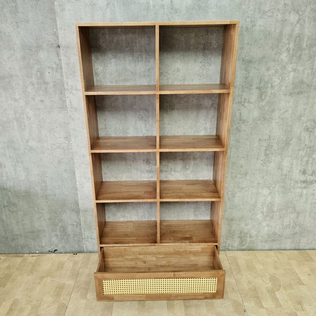 Kệ sách 91x40x180cm gỗ cao su cửa lưới mây KS68378