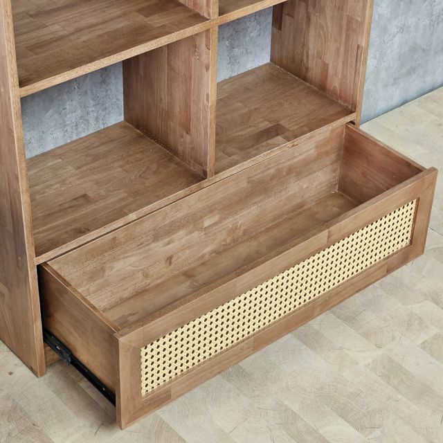 Kệ sách 91x40x180cm gỗ cao su cửa lưới mây KS68378