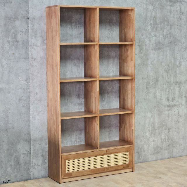 Kệ sách 91x40x180cm gỗ cao su cửa lưới mây KS68378