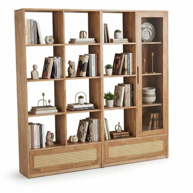 Kệ sách 182x40x180cm gỗ cao su cửa lưới mây KS68380
