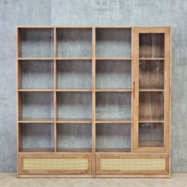 Kệ sách 182x40x180cm gỗ cao su cửa lưới mây KS68380
