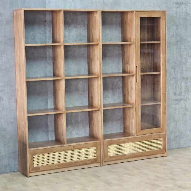 Kệ sách 182x40x180cm gỗ cao su cửa lưới mây KS68380