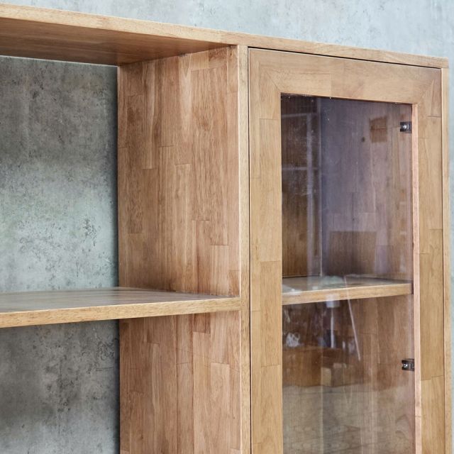 Kệ sách 91x40x180cm gỗ cao su cửa kính ngăn kéo lưới mây KS68379