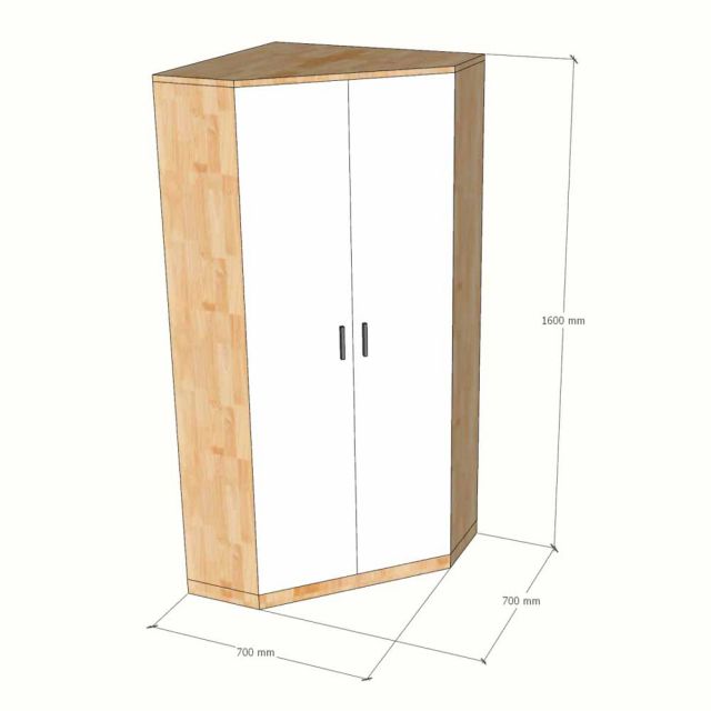Tủ quần áo góc tường 70x70x160cm gỗ cao su TQA68107