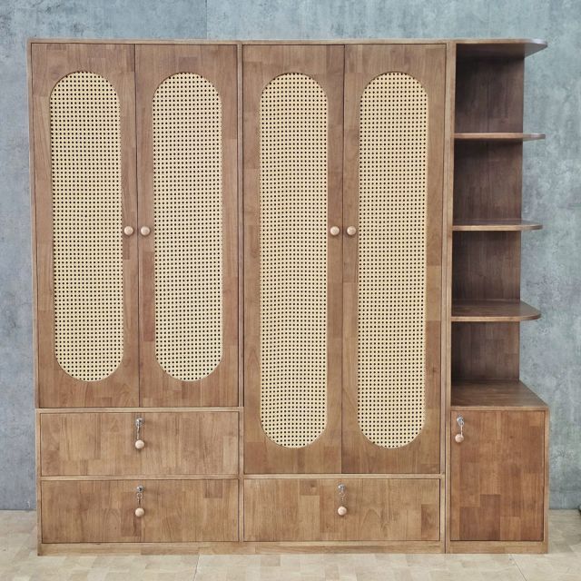 Hệ tủ quần áo 200x55x200cm gỗ cao su TQA68083