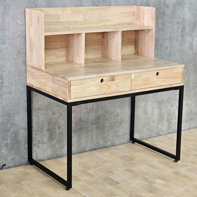 Bàn kết hợp kệ gỗ cao su chân sắt BD68088