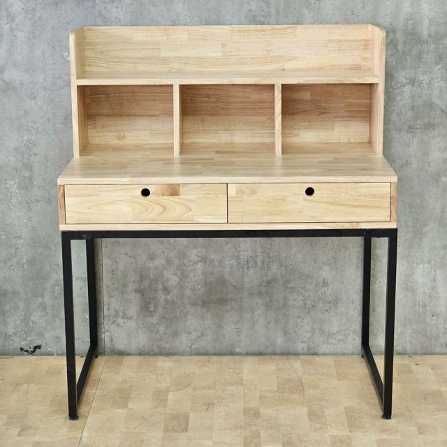Bàn kết hợp kệ gỗ cao su chân sắt BD68088