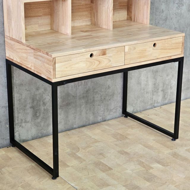 Bàn kết hợp kệ gỗ cao su chân sắt BD68088