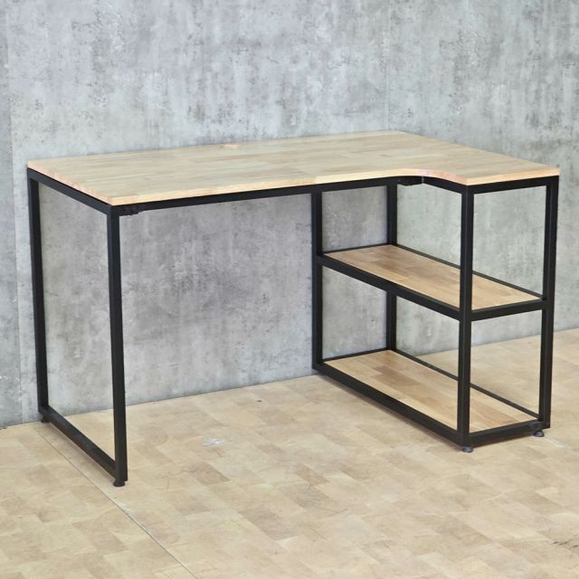 Bàn góc L liền kệ 120x80cm gỗ cao su CD68042