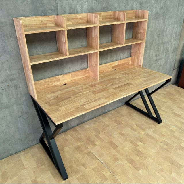 Bàn học kết hợp kệ sách 160x70x150cm gỗ cao su chân hệ XConcept FD68096