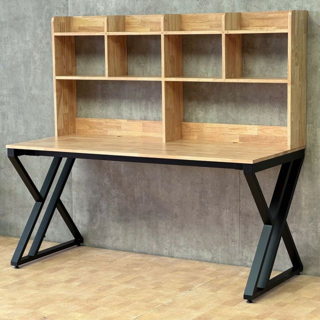 Bàn học kết hợp kệ sách 160x70x150cm gỗ cao su chân hệ XConcept FD68096