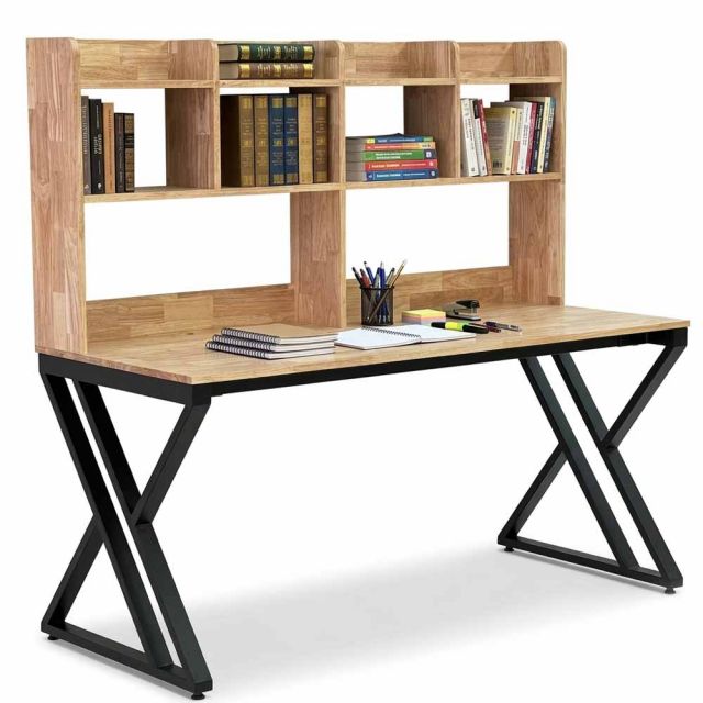 Bàn học kết hợp kệ sách 160x70x150cm gỗ cao su chân hệ XConcept FD68096