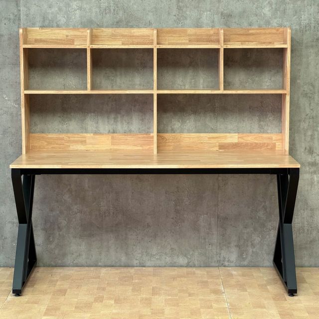 Bàn học kết hợp kệ sách 160x70x150cm gỗ cao su chân hệ XConcept FD68096